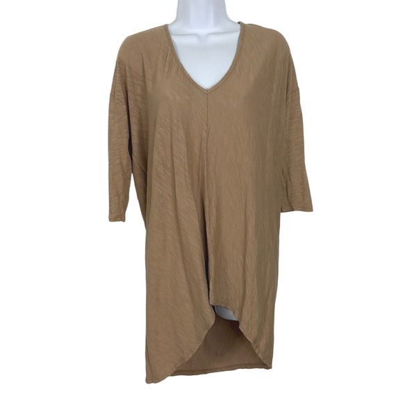 bobi Tops - Bobi Women Slub Knit Oversized Boho Lagenlook Tunic Top High Low V-Neck M
